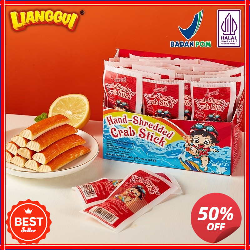 

[Jaminan kualitas]HALAL Lianggui 40pcs Lianggui Stick Crab BBQ & Pedas HALAL - Cemilan Viral, Snack Gurih Renyah untuk Ngemil