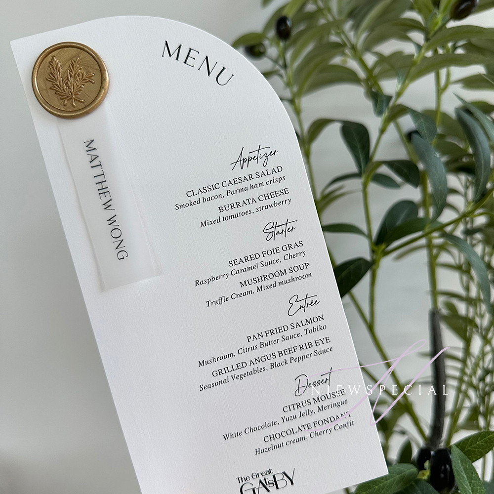 

Half Arch Menu, Wax Seal Menu, Place Cards included, Printed arch wedding menu, Wedding Menu, minimalist menu, vellum card name