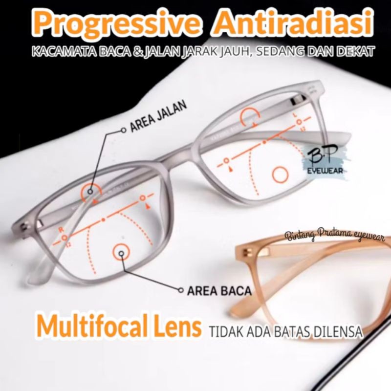 Kacamata Baca Progresif Antiradiasi Pria/wanita | Frame Kacamata Lentur Plus Baca Dan Jalan Antiradi