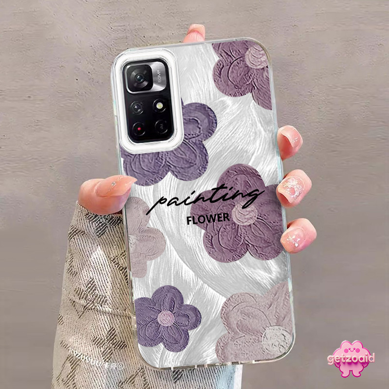 Casing Redmi bunga ungu dan bingkai ungu IMD Hologram Feather Case Fashion Cocok untuk Redmi Note 9A