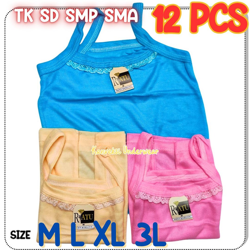 12 PCS SINGLET KAOS DALAM ANAK PEREMPUAN KAOS DALAM ANAK SEKOLAH SD SMP SMA WARNA GROSIR