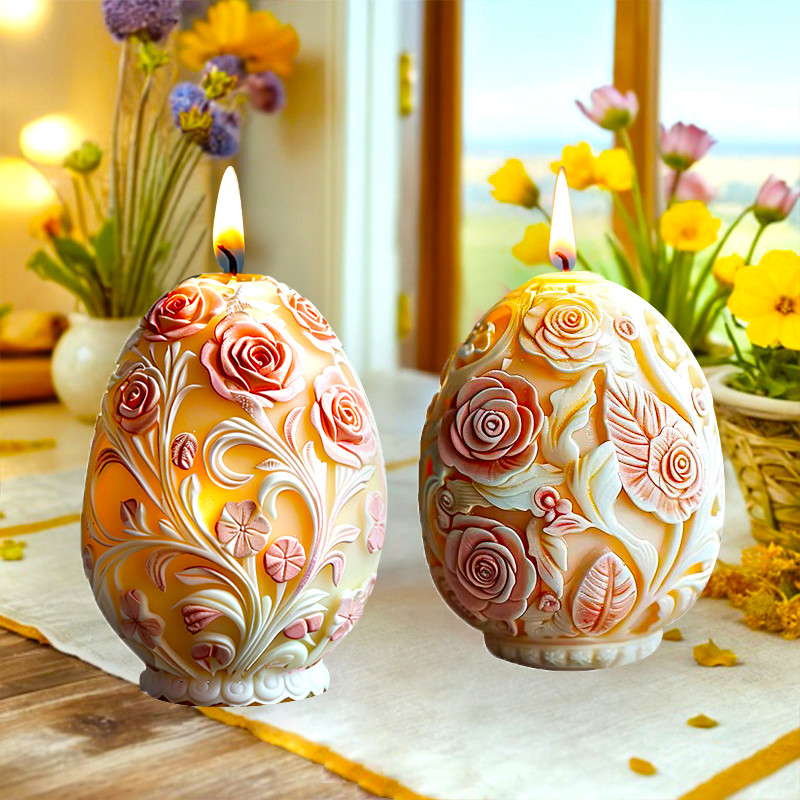 

Relief Tulip Rose Easter Egg Candle Silicone Mold Easter Relief Egg Candle Molds DIY Handmade Aromatherapy Resin Gypsum Mould