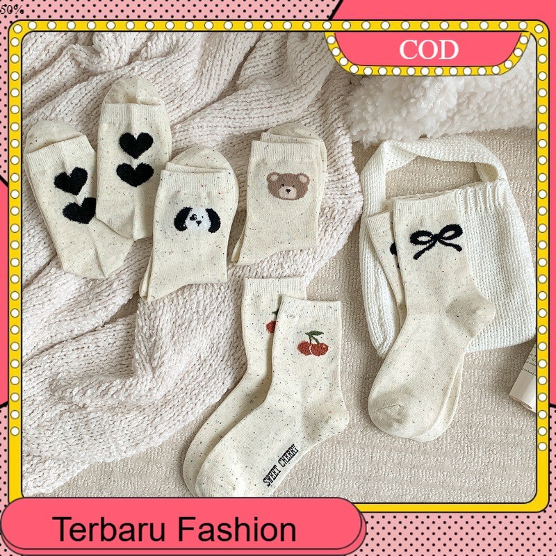 Kaos Kaki Panjang Wanita Katun Spandex Motif Kartun Lucu Cute Cartoon