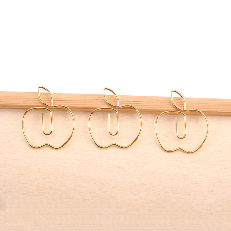 

12pcs/box Cute Gold Apple Shape Metal Paper Clip Gift Decorative Bookmark Binder Clips Stationery