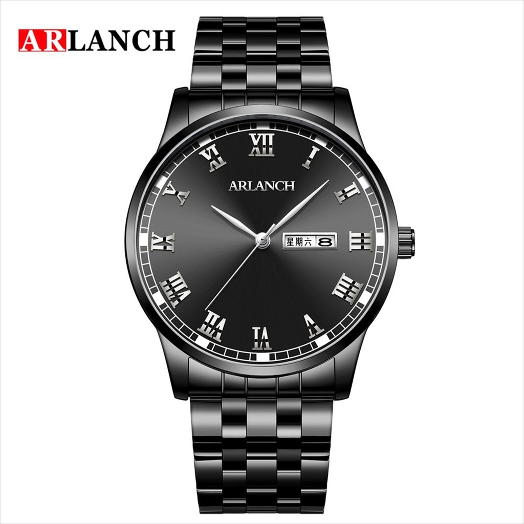Jam Tangan Pria Analog Tanggal Hari Arlanch 318 Stainless Steel Original tajima ori