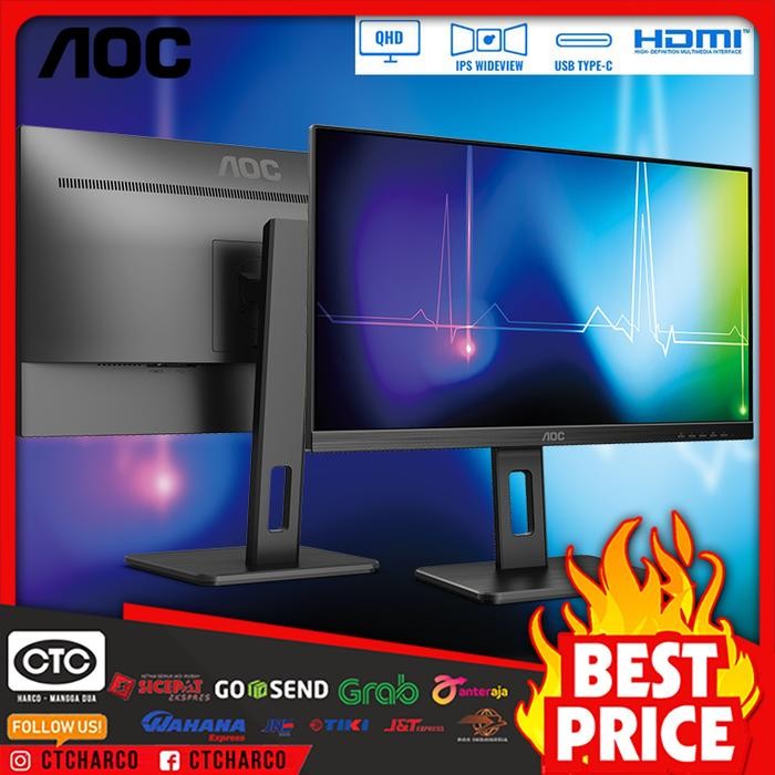 Monitor LED AOC Q24P2C 24" IPS 1440p 75hz HDMI DP USB-C Ergo