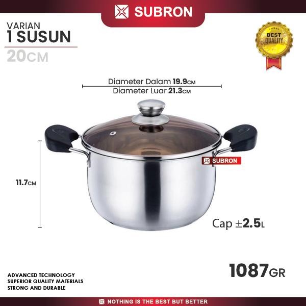 SUBRON Panci Sup 20cm Stainless TEBAL Soup Pot tutup Kaca - 1 SUSUN Subron Panci - Panci Susu Panci 