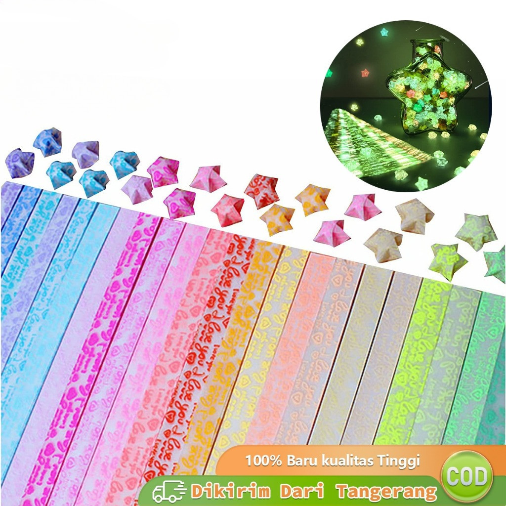 

420pcs Kertas Origami Glown in the Dark Warna Warni Kertas Bintang Star Paper Origami Paper Quilling Luminous