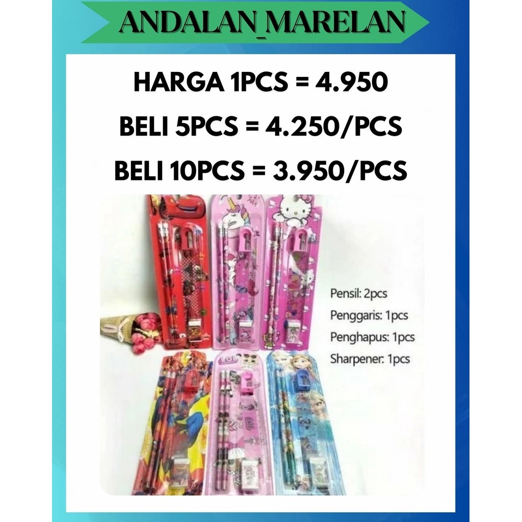 

AM SET ALAT TULIS SEKOLAH ANAK 5 in 1 KARAKTER / MINI STATIONERY SET 5IN1