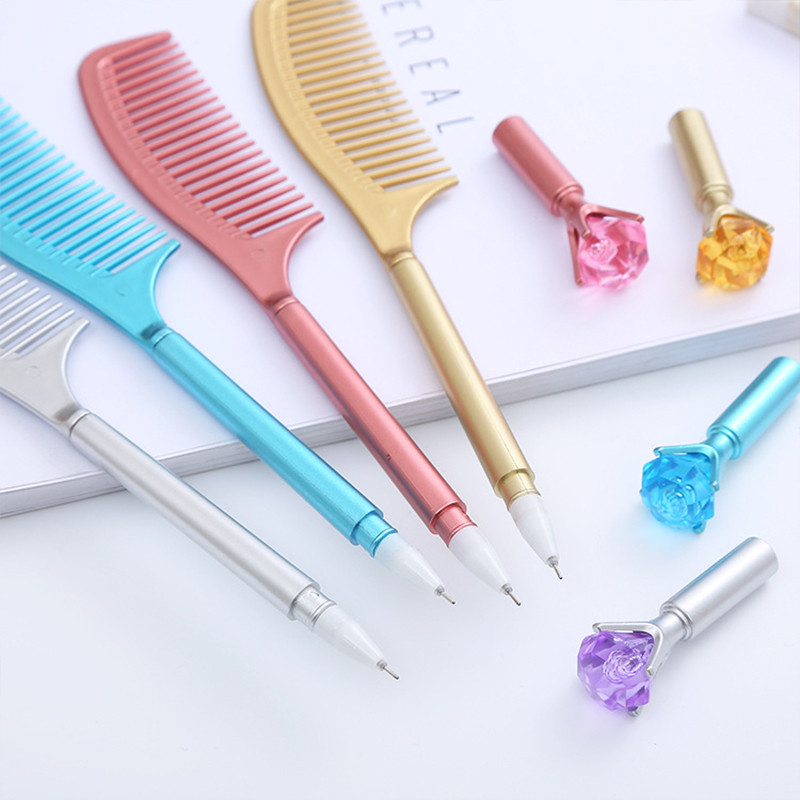 

Creative Diamond Comb Neutral Pen Black 0.5mm Comb Fun Water-Based Pen Hair Salon Office Signature Pen Wholesale Mini Bangs Comb