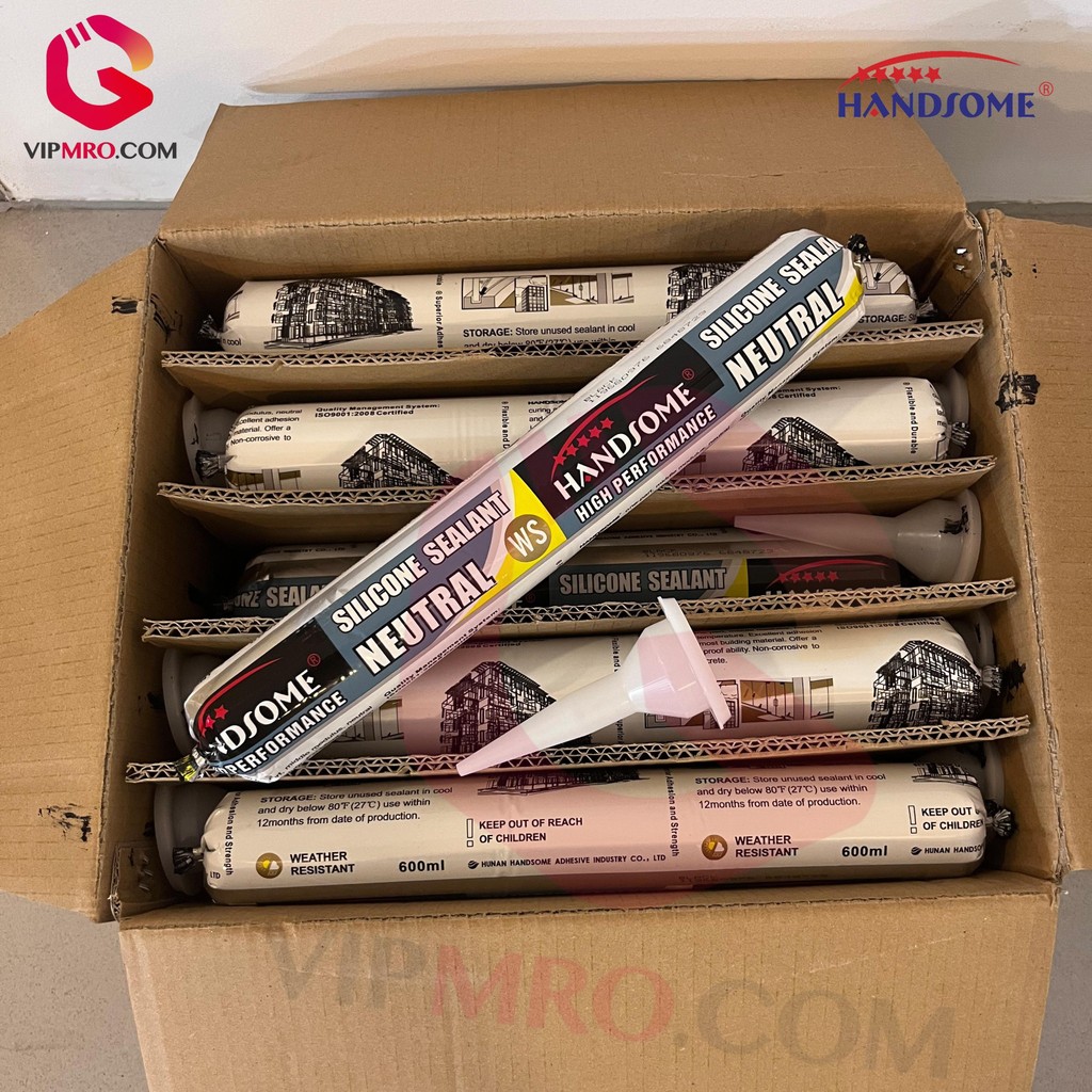 

HANDSOME lem/Neutral Cure Silicone Sealant Sausage/SOSIS/600ml -WARNA:Black,White,Grey/Alat Tembak Lem