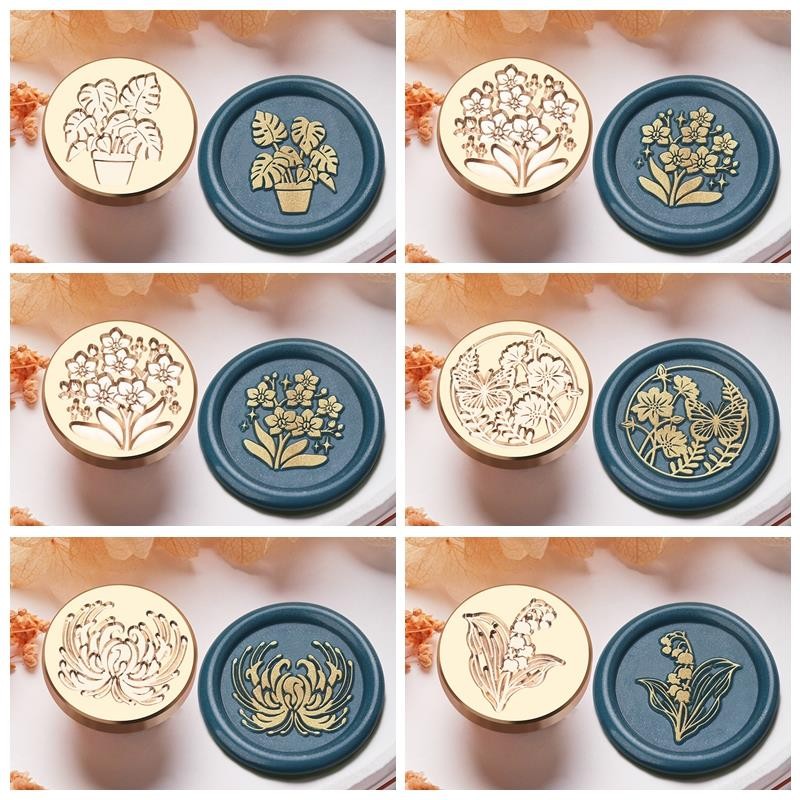 

Retro Flower Plants Wax Seal Stamp Vintage Sealing Stamp Head For Scrapbook Envelopes Wedding Invitations Gift Cards Packaging