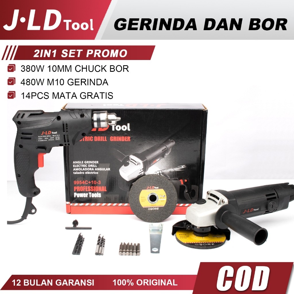 JLD Bor Dan Gerinda Paket Lengkap Mesin Bor Listrik Bor Tangan Jld 10mm Mesin Gerinda Tangan 4Inch G
