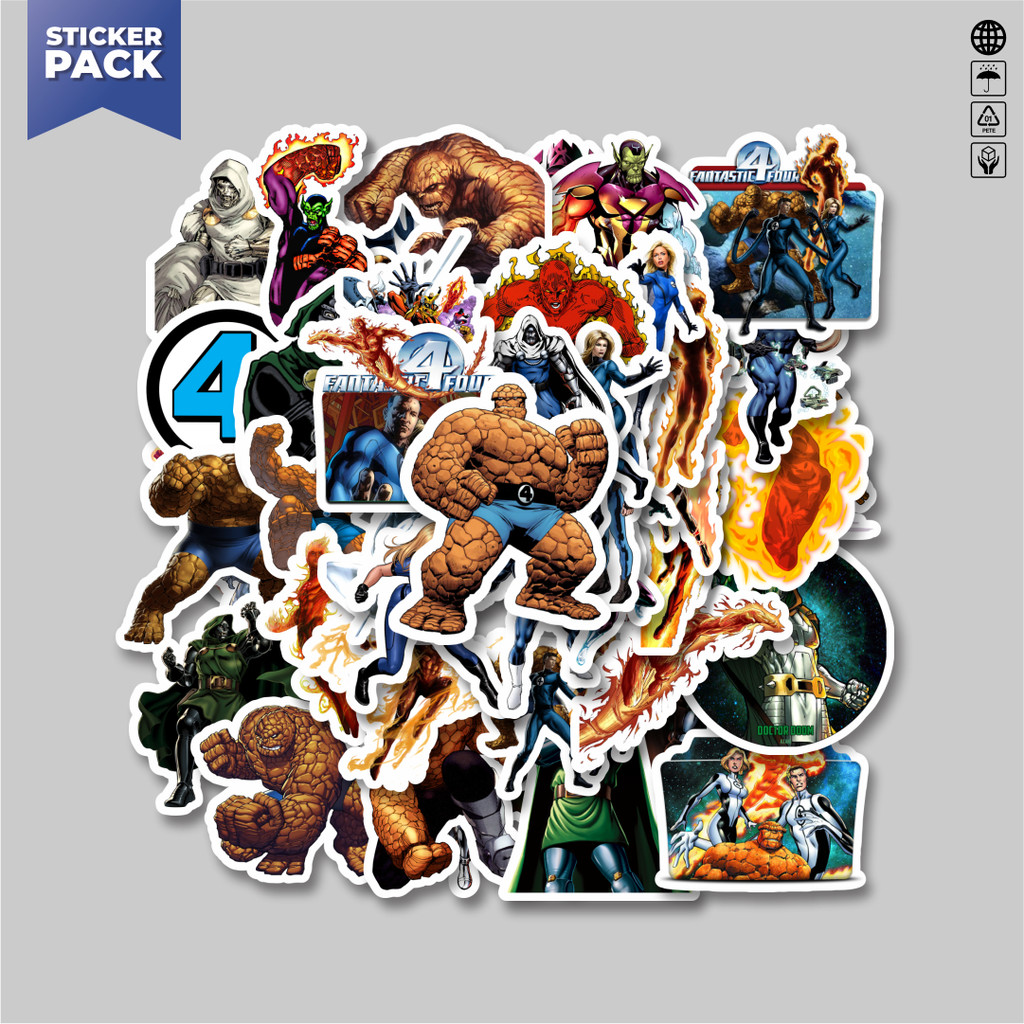 

[100PCS]Stiker Pack Stiker Marvel Series Fantastic Four Karakter Kartun Mix Aesthetic Vinyl Anti Air Dekorasi Sticker Laptop Buku Journal Koper Helm Casing HP Gitar Helm Skateboard