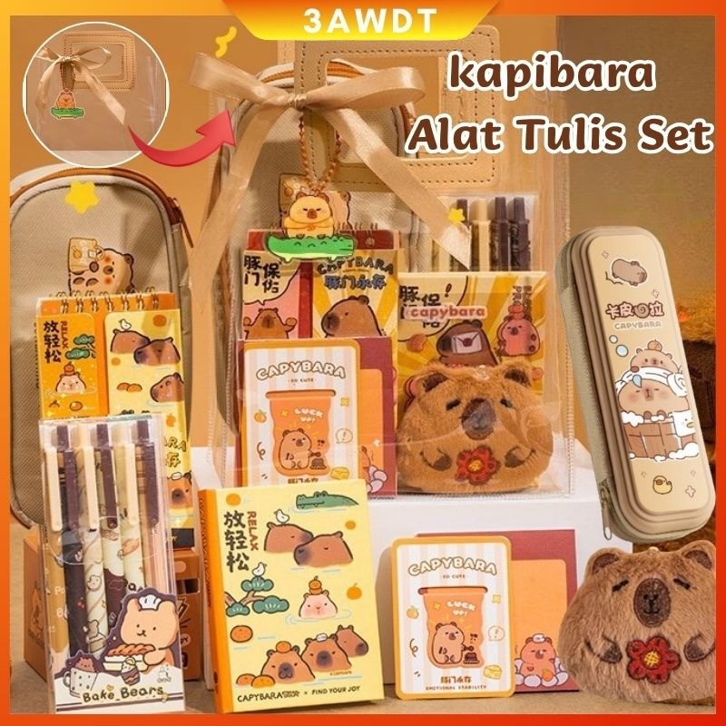 

【COD】Kapibara Kotak Hadiah Mewah Alat Tulis Set /Buku catatan/Buku kosakata/Stiker/Mainan mewah/Kotak pensil/Capibara Sekolah Siswa Hadiah Ulang Tahun Anak Set