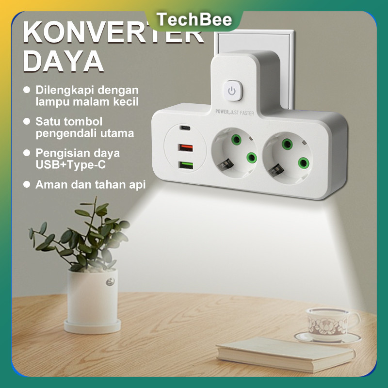 TechBee stop kontak dinding stop kontak tempel dinding stop kontak saklar stop kontak 4 lubang lampu