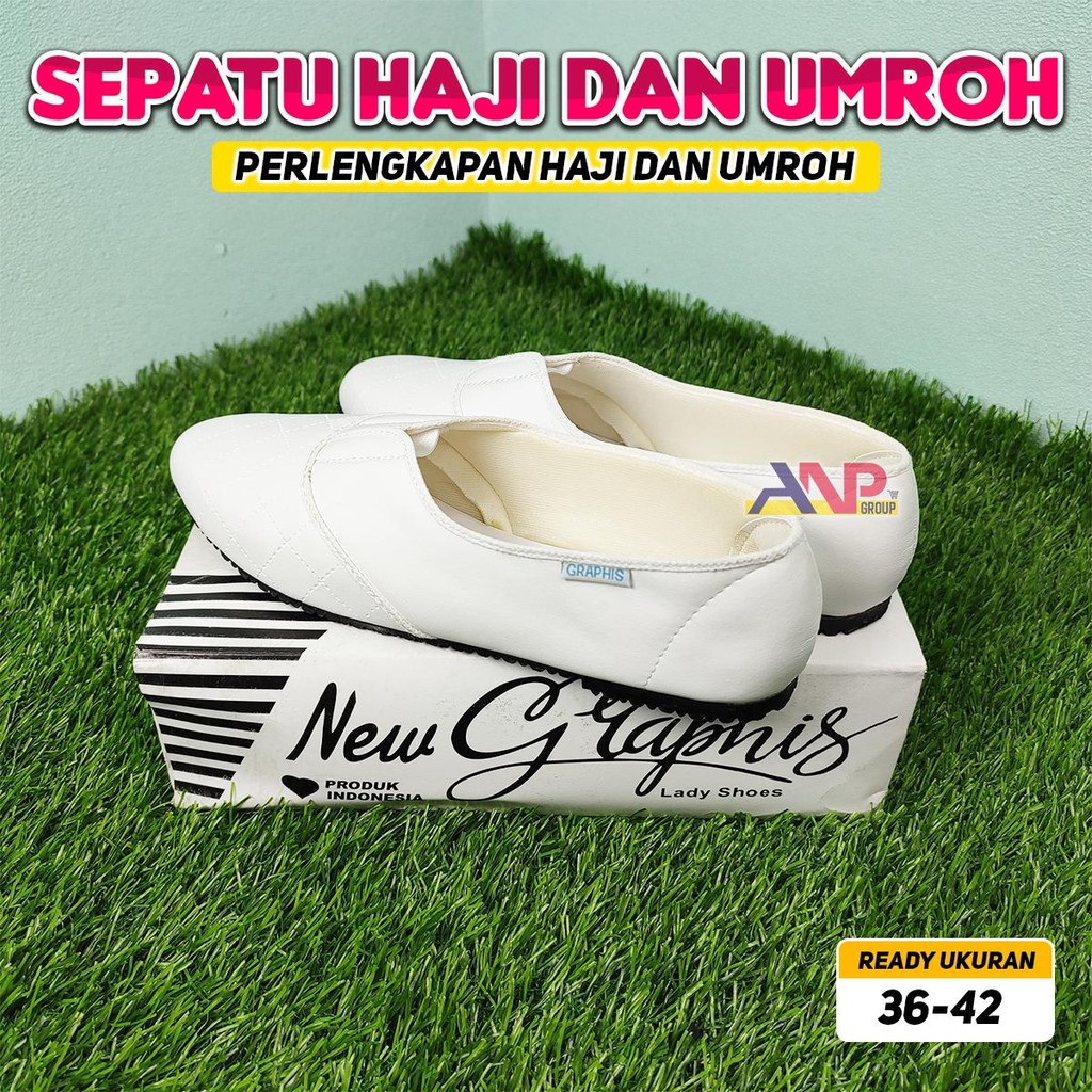 ANP88 Sepatu Haji dan Umroh Wanita Tosca Flatshoes Putih Polos Karet Perlengkapan Haji dan Umroh / S
