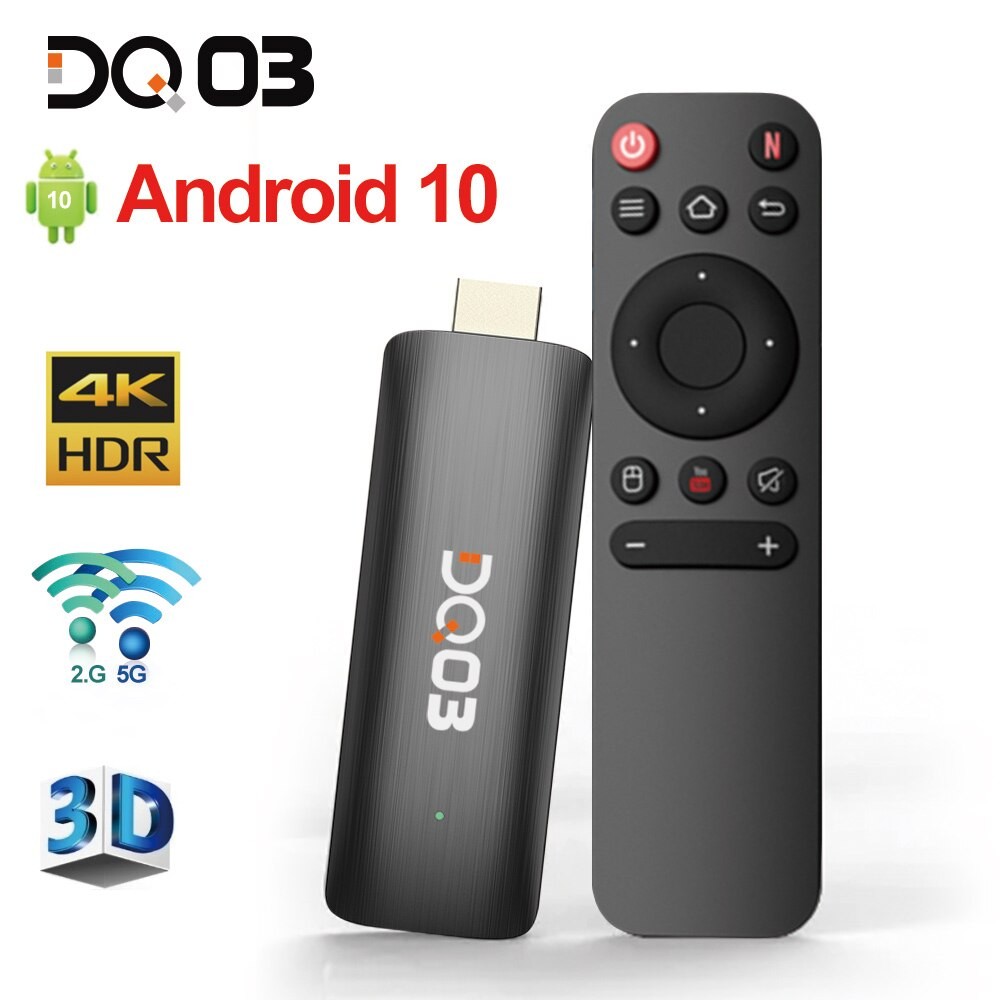 DQ03 Mini TV Stick Android 10 Quad Core ARM Cortex A53 2GB 16GB Support 4K H.265 2.4G&5.8G Wifi Stre