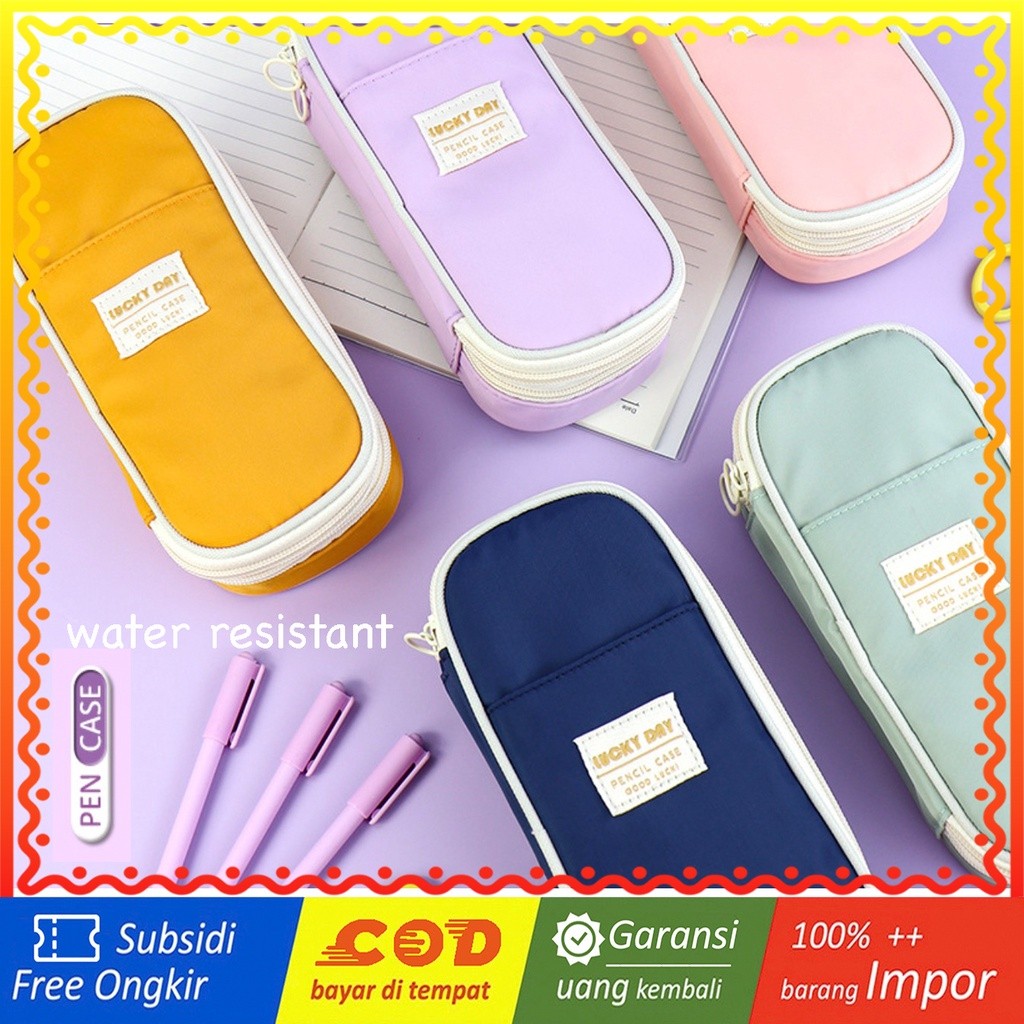 

TXS01 Pen Pencil Case Kotak Tempat Pensil LUCKY DAY Water Resistant Macaron Color MKT