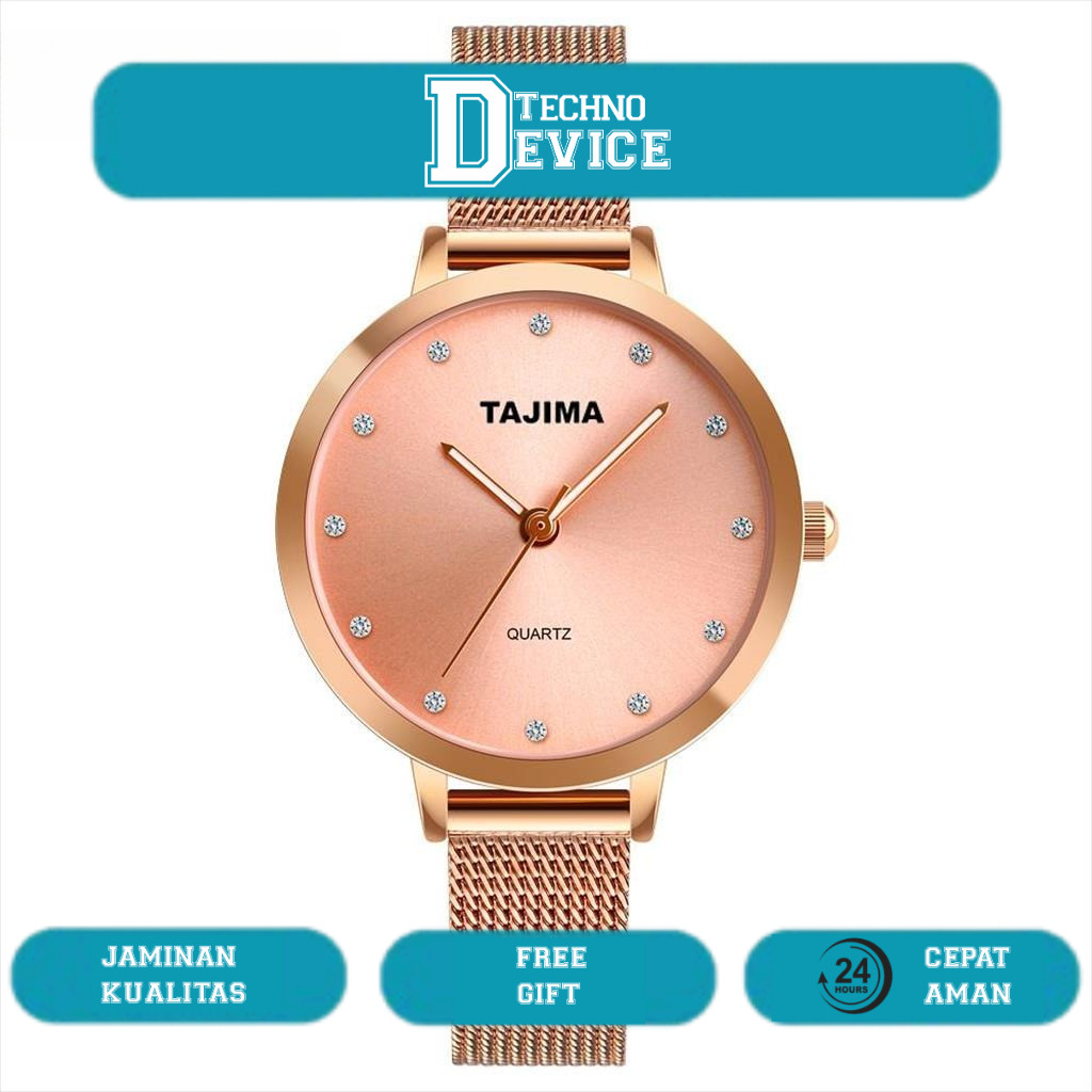 TAJIMA  Jam Tangan Wanita Analog 9819 Anti Air Stainless Steel Mesh Original Garansi 1 Tahun + Free 
