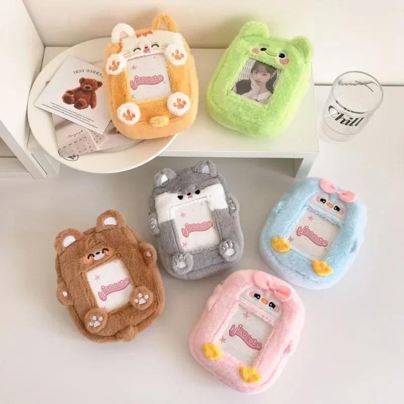 

Cartoon Kpop Photocard Holder Cute Plush Fury Animal Bear Penguin Lipstick Bag Keychain Large Capacity Photocard Organizer