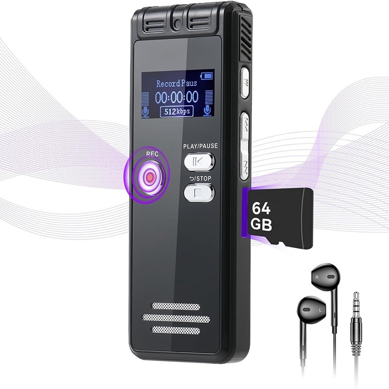 BNVN-64GB Digital Voice Activated Recorder With Playback - 3072Kpbs HD Dual MIC Tape Recorder For In