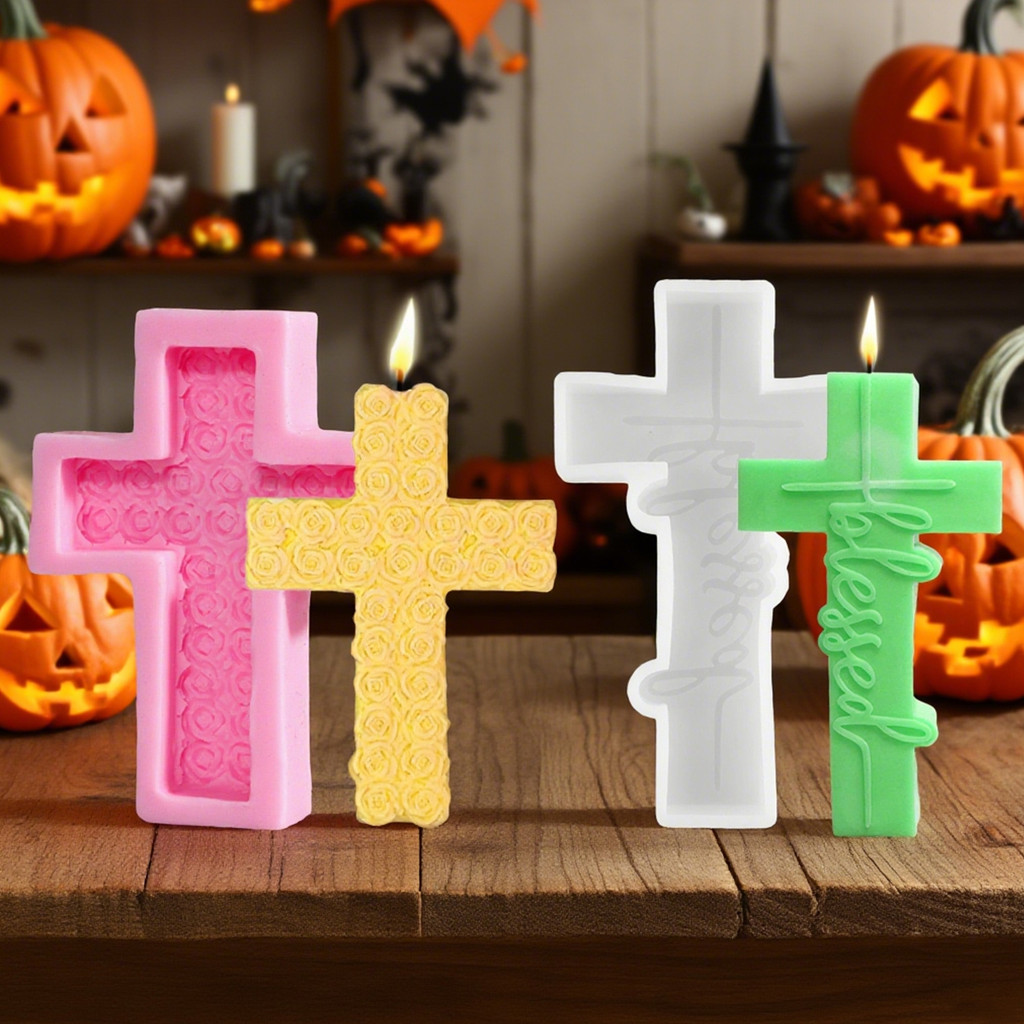 

1 piece, Halloween Rose Cross Skull Candle Mold DIY Dropping Gel Handmade Soap Decoration Stone Silicone Mold