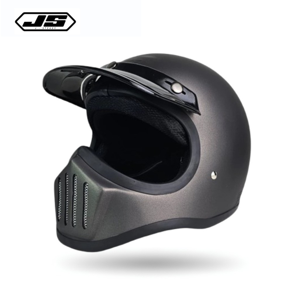 Helm JS Cakil Ori Warna Gunmet Dof - Helm Full Face Dewasa Cowok Keren Paket Pria Ganteng sudah SNI