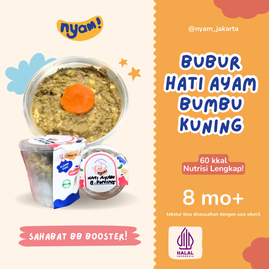 

NYAM BABY FOOD - BUBUR HATI AYAM BUMBU KUNING - Catering MPASI jakarta Homemade Organik Halal, NON MSG NON Pengawet - Adwa Organic