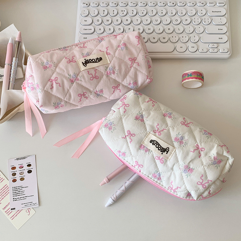 

SHINSDAY Coquette Pink Ribbon Pouch Kotak Pensil Tempat Pensil Makeup Pouch Organizer Serbaguna