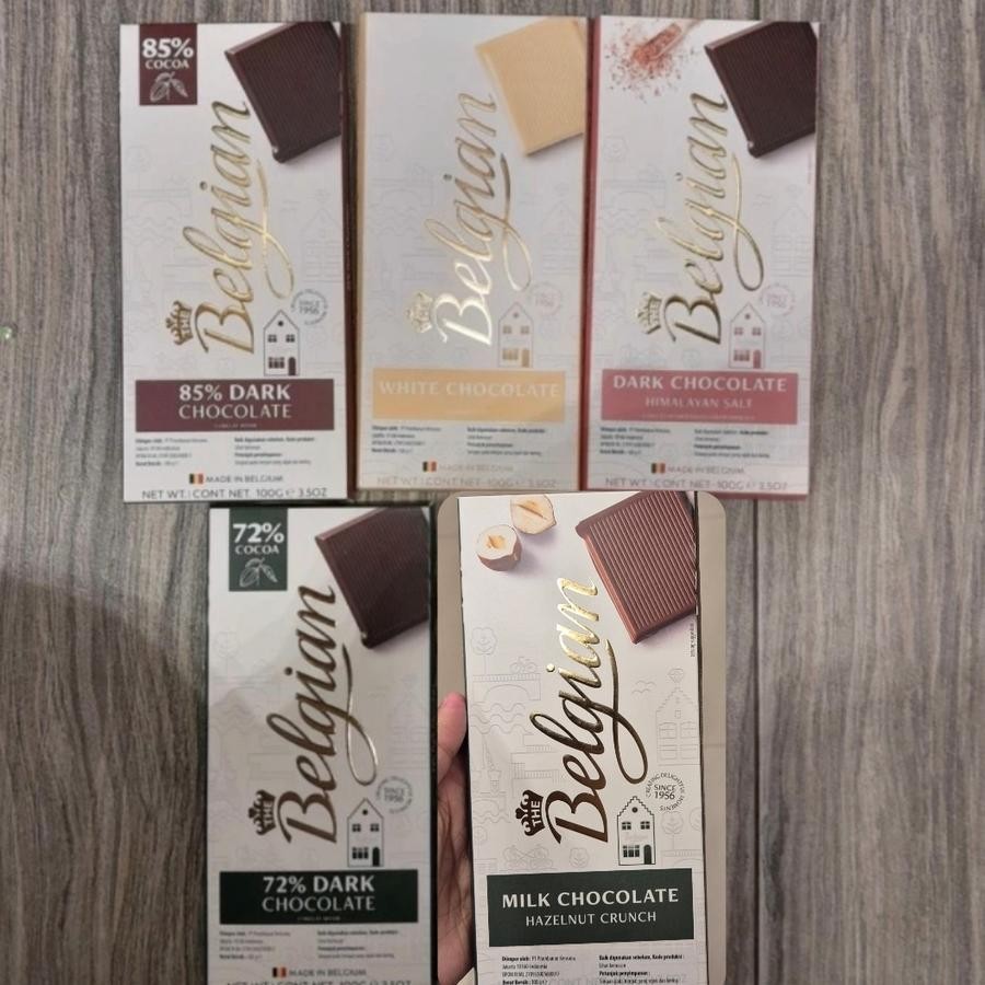 

The Belgian Chocolate Coklat Import 100gr Varian 85% Dark / 72% Dark / White / Dark Himalayan Salt / Milk Hazelnut