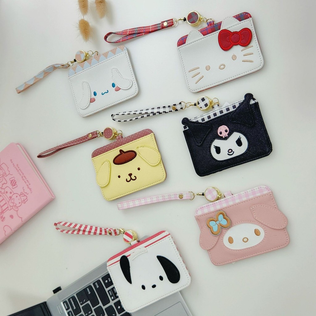 

Kawaii My Melody Kuromi Hello Kitty Cartoon Retractable Card Holder Anime Sanrio Girl's Heart Cute Bus Card Student Id Card Pack