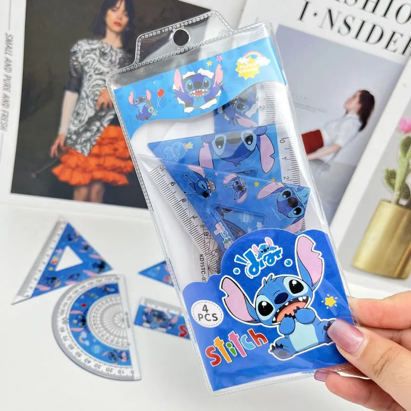 

1set Disney Stitch Creative Ruler Set Student Study Stationery Ruler Triangle Protractor Set School Supplies Kid Gift Wholesale