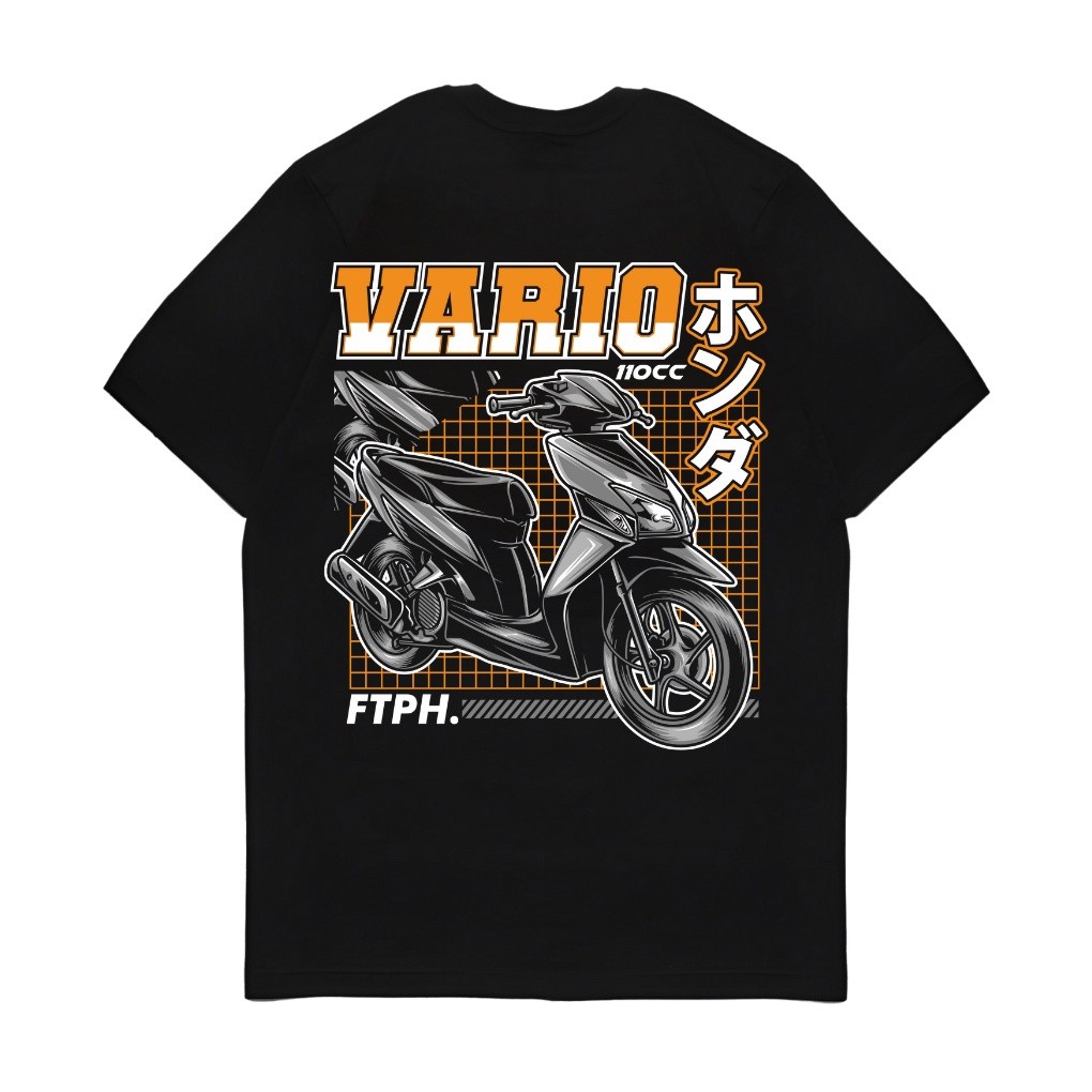 Kaos Baju Atasan Tshirt Lengan Pendek Black Motor Honda Vario Karbu 110 FTPH