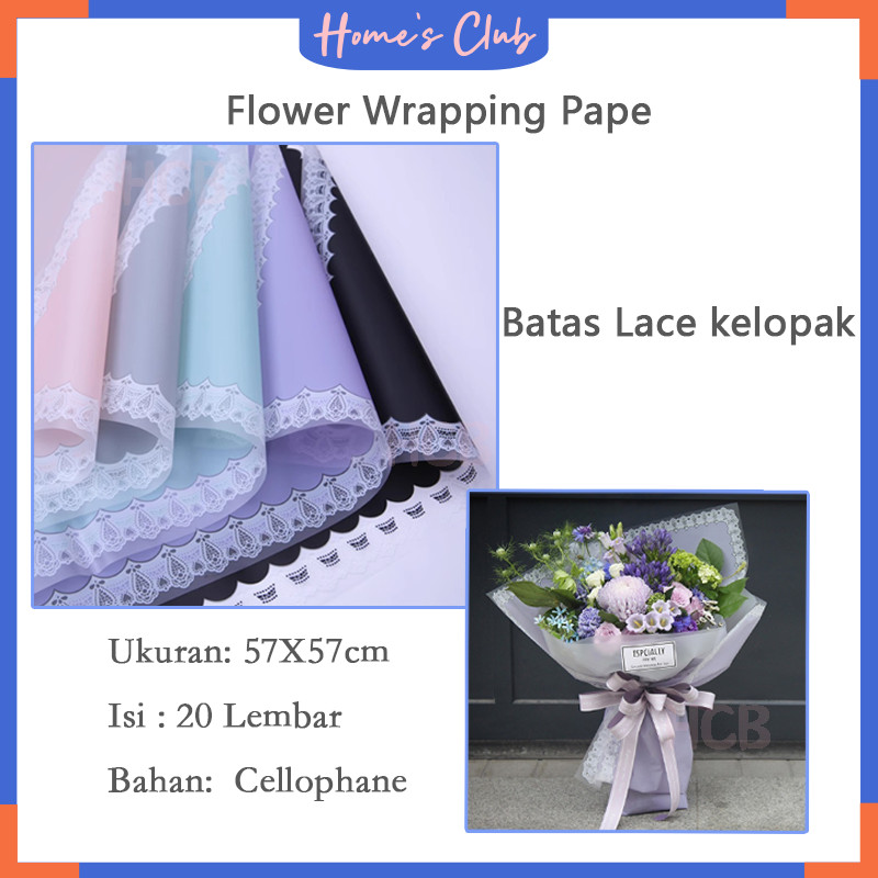 

20 Lembar Flower Wrapping Paper Motif Renda Lace Border Cellophane
