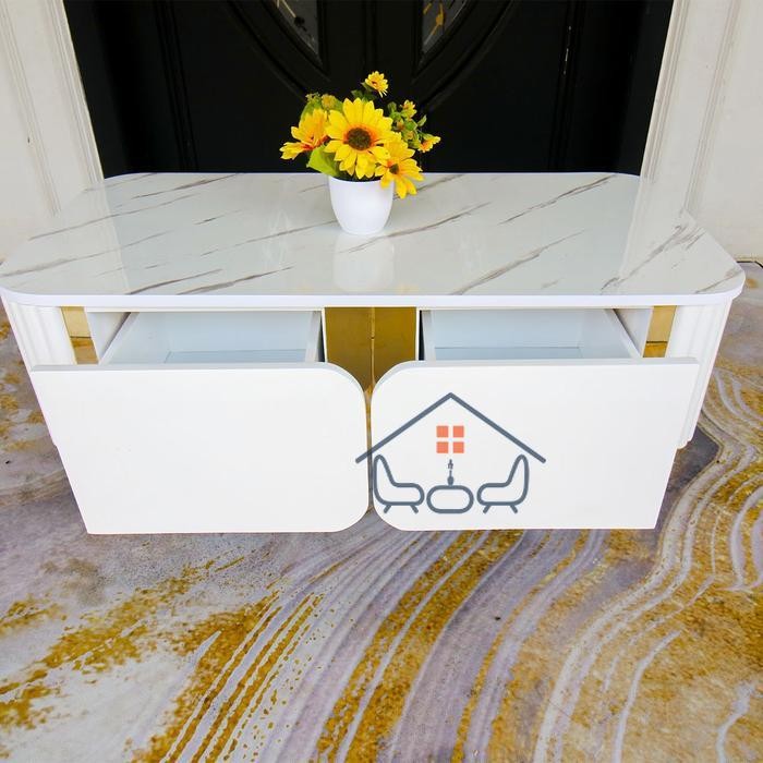 Meja Tamu Minimalis Mahalini | Meja Sofa I Meja minimalis ModernI Meja Mewah Elegan - Marmer Putih, 