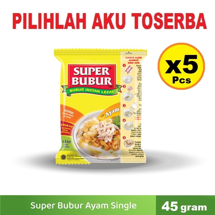 

Super Bubur Rasa Ayam @45 Gr - (HARGA PAKET ISI 5 Pcs)