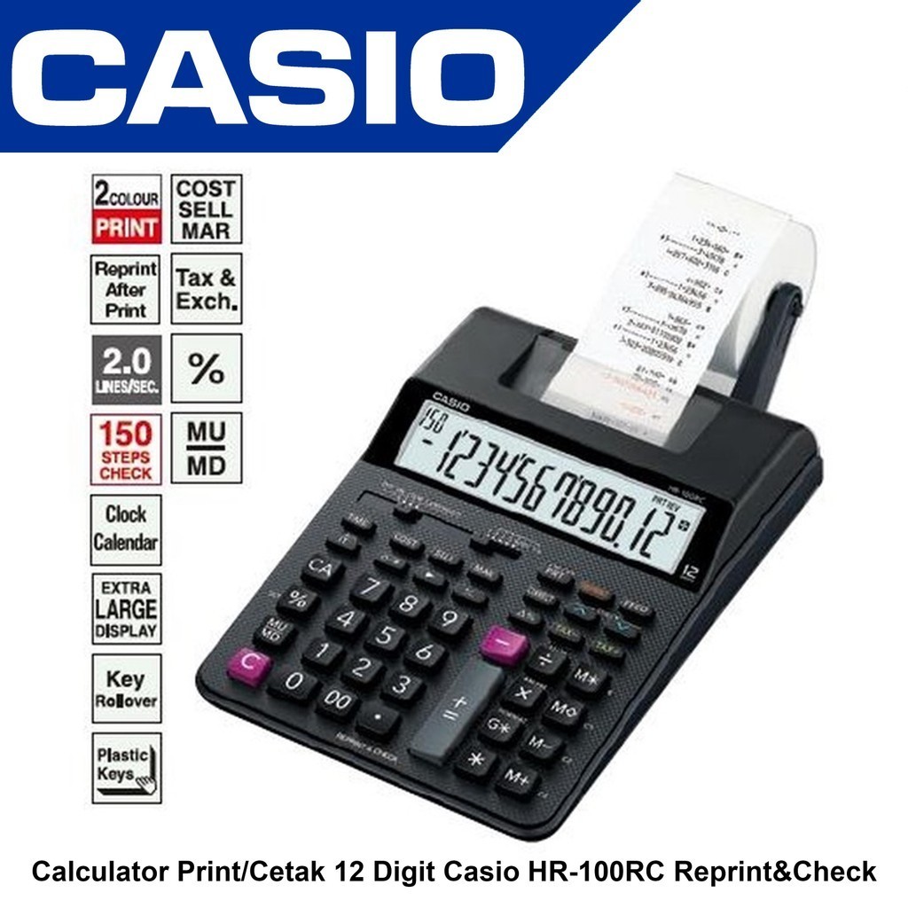 

Casio Calculator Print/Cetak 12 Digit HR-100RC Reprint&Check