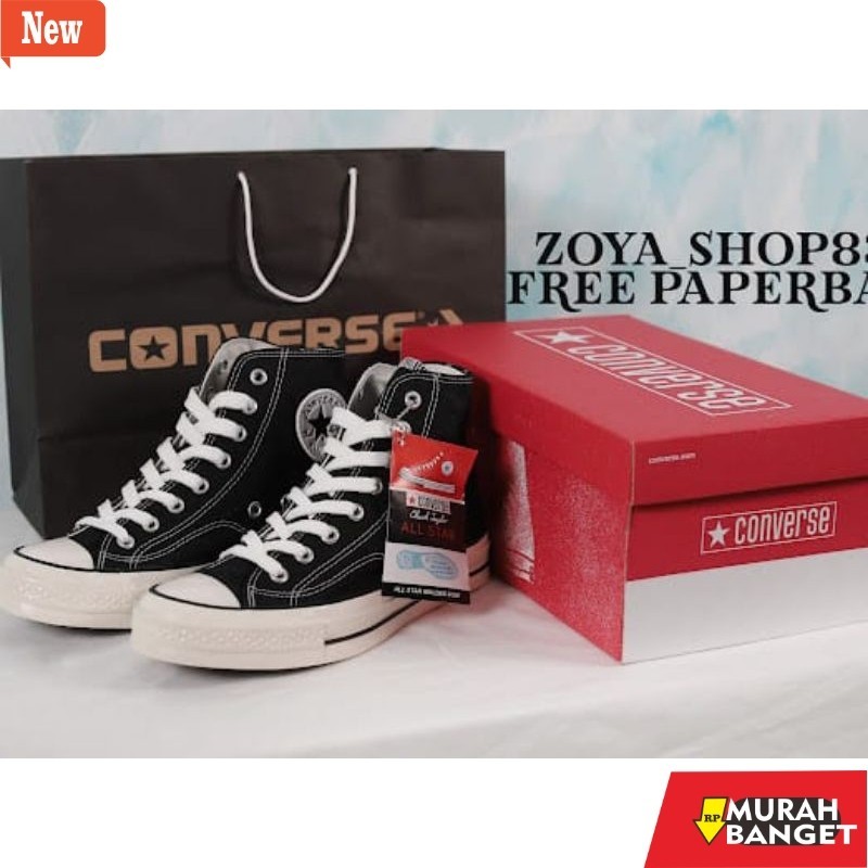sepatu sneakers pria brand lokal Sepatu Converse 70s High Black Egret Grade Ori Gloosh mengkilap