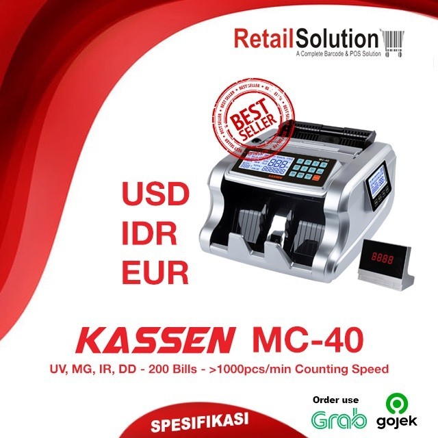 (TERMURAH & GARANSI 1 TAHUN) Mesin Penghitung Uang Money Counter Rupiah USD - Kassen MC40 / MC-40
