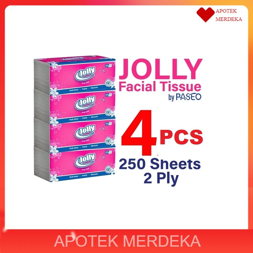 Tissue Jolly 250s 2ply 4pcs / Jolly Facial Tissue 4 pcs 250 Sheet 2 Ply Tisu 250Sheet Sheets