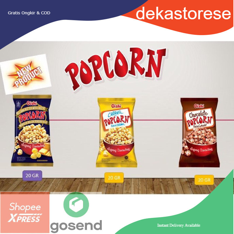 

oishi popcorn renceng 20gram karamel, mentega, coklat