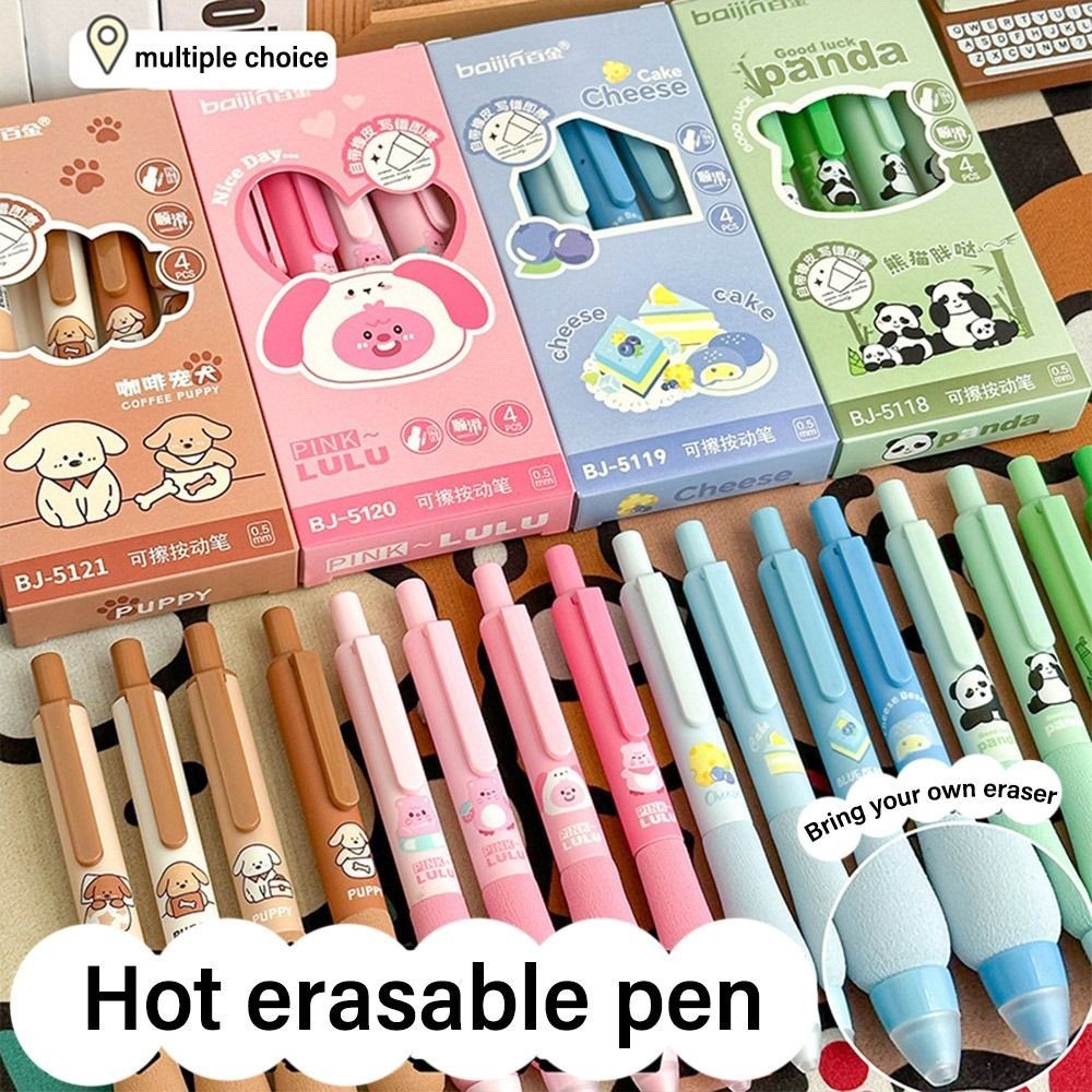 

4PCS/Box Soft Cloud Grip Erasable Gel Pen Press Type Neutral Pen 0.5mm Black/Blue Ink Ballpoint Pen Quick Drying Signature Pen