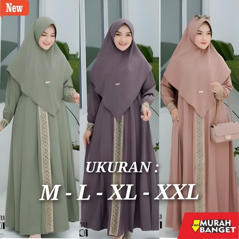 gamis kekinian tahun 2024 Gamis Syari Kanaya Set Khimar Wanita Dewasa Jumbo Busui Terbaru