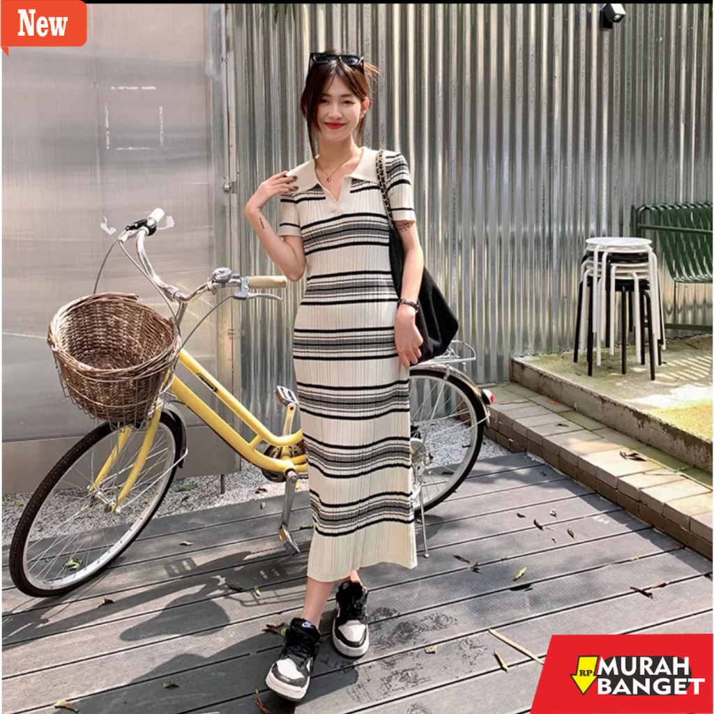 dress wanita kekinian Ami Collection09 - Dress Salur Knit Lengan Pendek / Dress Korea Kekinian / Dre