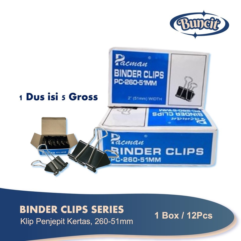 

1 Box isi 12 Pcs Binder Clips Pacman Ukuran 260-51mm | Penjepit Kertas | Paper Clip