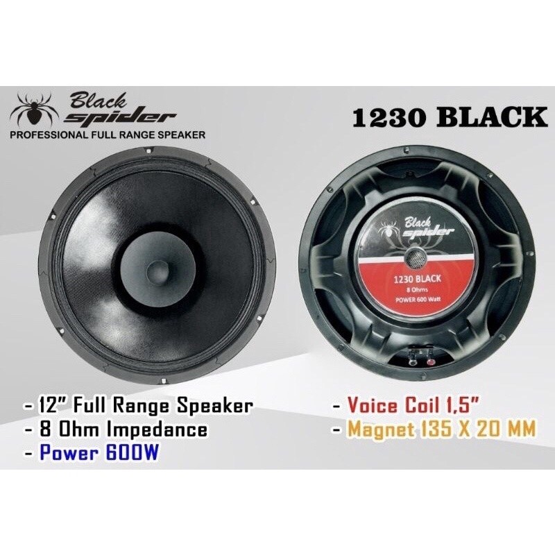 Speker Black Spider 12 inch BS - 1230 Black Full Range 600 Watt