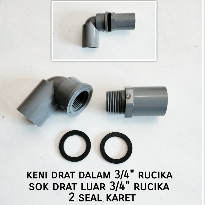 Keni drat dalam dan sok drat luar 3/4" inch AW Rucika plus seal karet