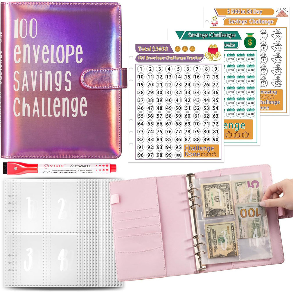 

100 Envelope Challenge Binder Kid Gift Money Savings Challenges Binder Budget Binder with Cash Envelopes A5 Budget Saving Book