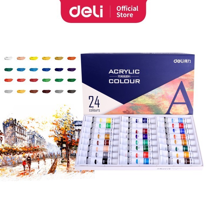

promo ✨ -Deli 24 colors acrylic paint paste delicate and the brush 73858